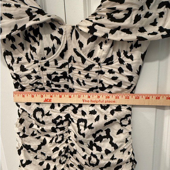 Self-Portrait 4 Off Shoulder Leopard Mini Dress Ruched Corset Black Cream XS - Picture 9 of 11